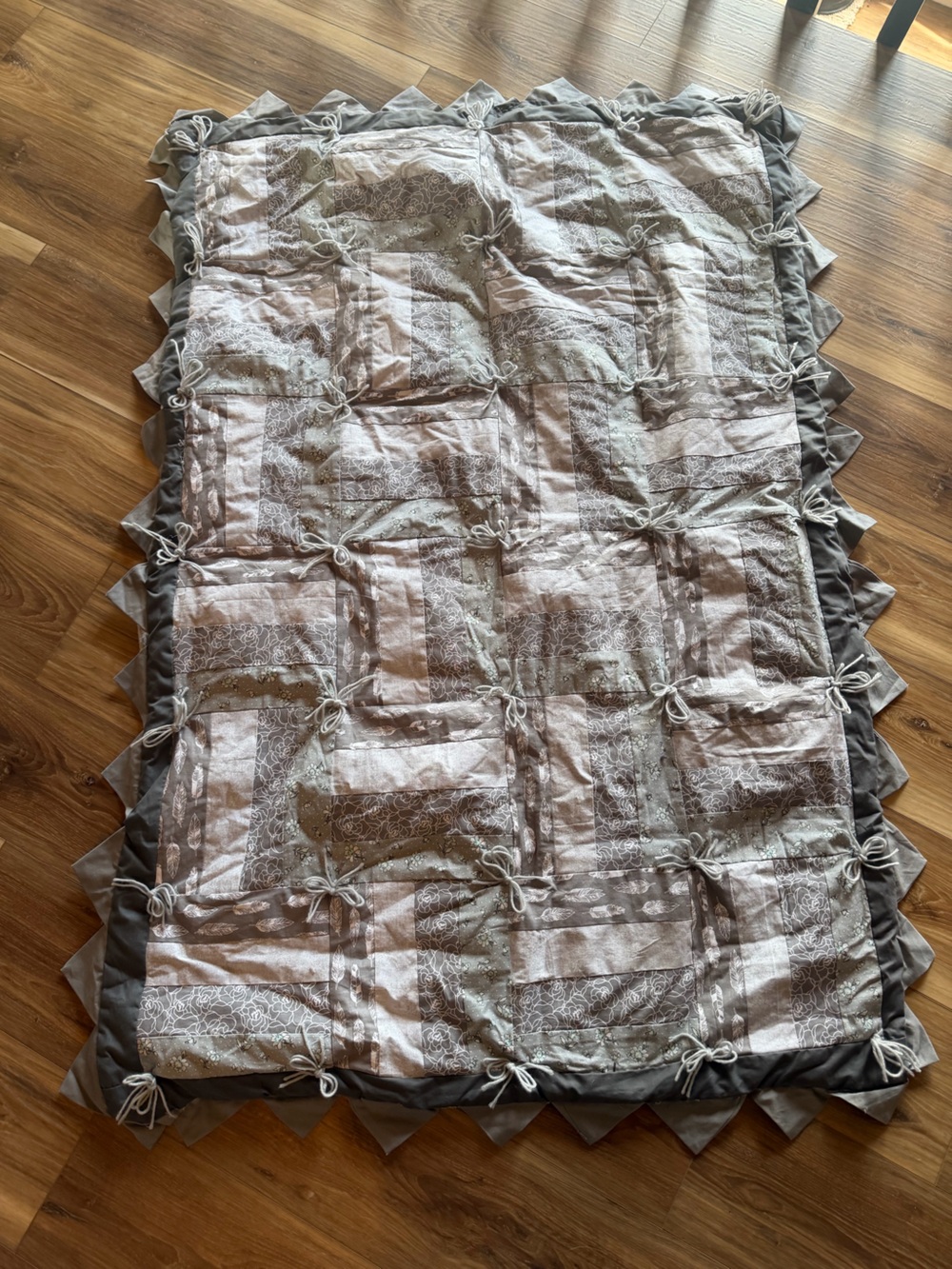 Handmade Grey Patchwork Tufted Quilt